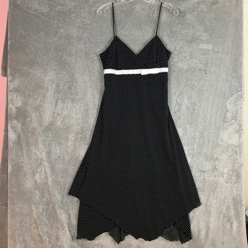 Vintage Y2K Maxi Dress Womens L Polka Dot Handkerchief Hem Dark Academia